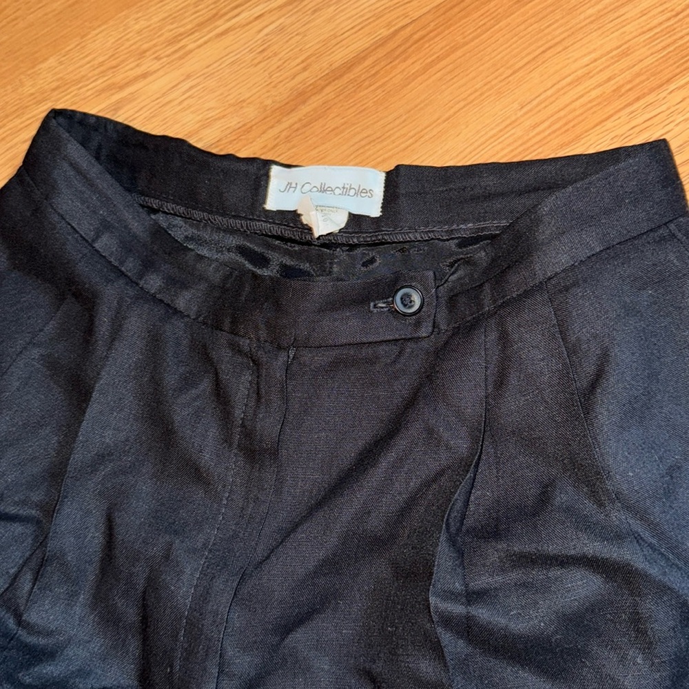 JH Collectibles Black Union Made Rayon Linen Pants Size 28W Career Trousers